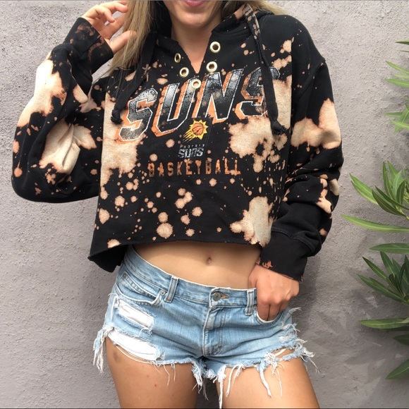 Tops - Phoenix Suns Gold Grommet acid washed crop hoodie